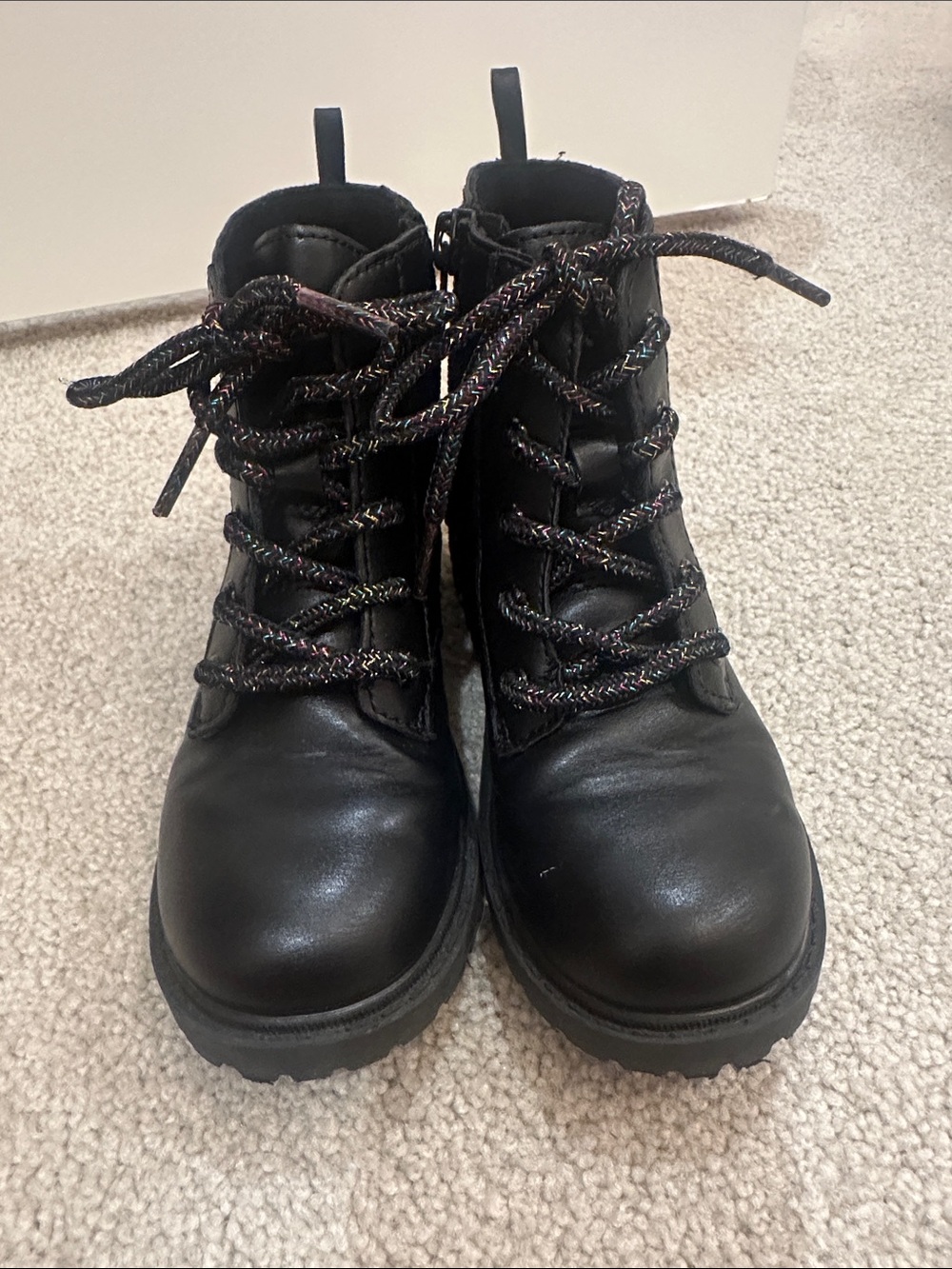 Old Navy Black Kids Lace-Up Combat Boots with Multicolor Laces
